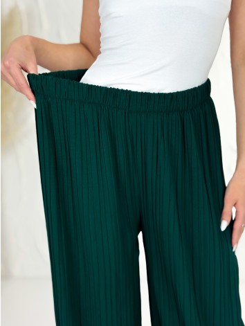 Dámske tmavozelené plisované letné nohavice s vysokým pásom Korfu