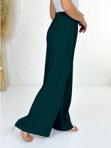 Dámske tmavozelené plisované letné nohavice s vysokým pásom Korfu