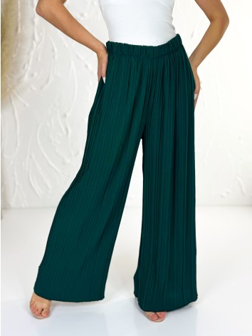 Dámske tmavozelené plisované letné nohavice s vysokým pásom Korfu