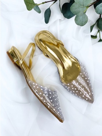 Dámske transparentné sandále s ozdobnými kamienkami - zlaté