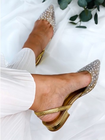 Dámske transparentné sandále s ozdobnými kamienkami - zlaté