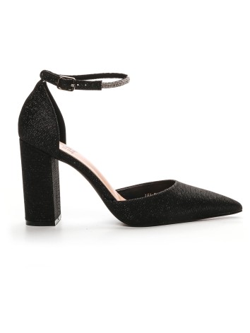 Dámske trblietavé čierne sandále na hrubom trblietavom opätku Rimea