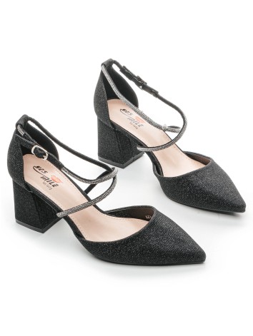 Dámske trblietavé čierne sandále Rima