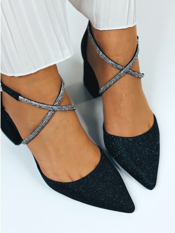 Dámske trblietavé čierne sandále Rima