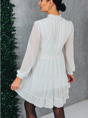 Dámske trblietavé nariasené šaty s dlhým rukávom Merry - biele