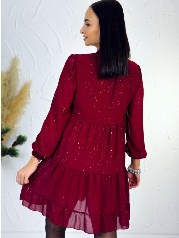 Dámske trblietavé nariasené šaty s dlhým rukávom Merry - bordové