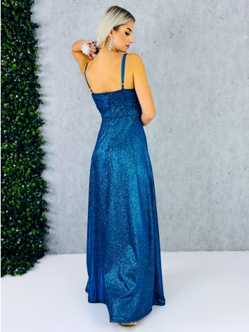 Dámske trblietavé spoločenské šaty s rázporkom na ples alebo svadbu - tyrkysové