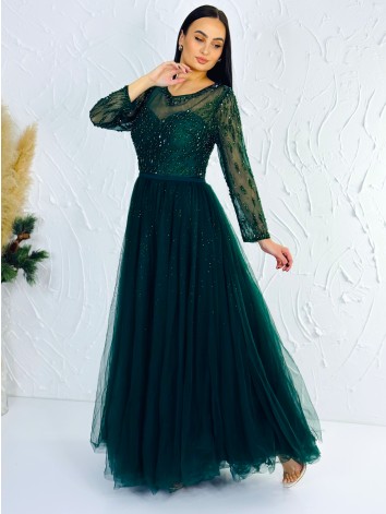 Dámske trblietavé zelené spoločenské šaty pre moletky