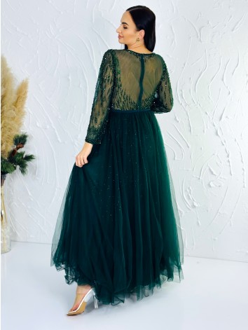Dámske trblietavé zelené spoločenské šaty pre moletky
