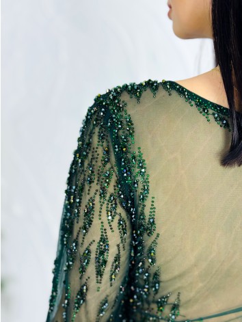 Dámske trblietavé zelené spoločenské šaty pre moletky
