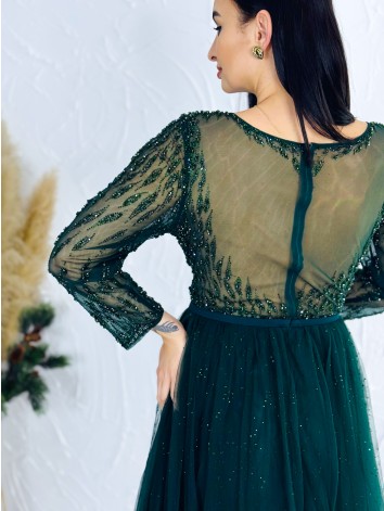 Dámske trblietavé zelené spoločenské šaty pre moletky