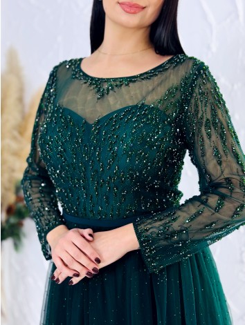 Dámske trblietavé zelené spoločenské šaty pre moletky