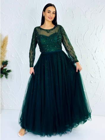 Dámske trblietavé zelené spoločenské šaty pre moletky