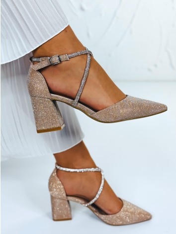 Dámske trblietavé champagne sandále Rima
