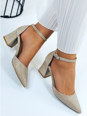 Dámske trblietavé zlaté sandále Arija