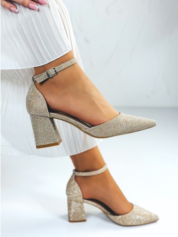 Dámske trblietavé zlaté sandále Arija