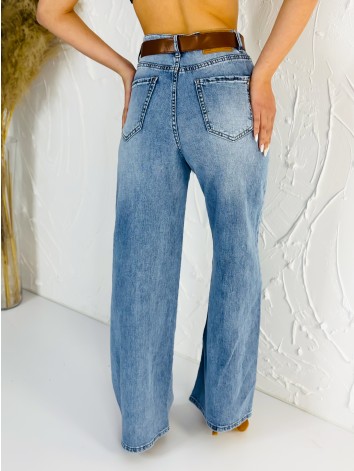 Dámske trendy široké rifle s opaskom