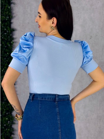 Dámske tričko so saténovými rukávmi - modré
