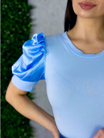 Dámske tričko so saténovými rukávmi - modré