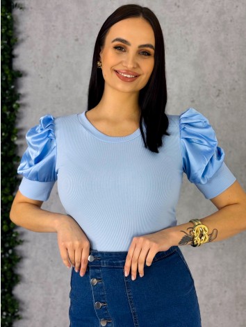 Dámske tričko so saténovými rukávmi - modré