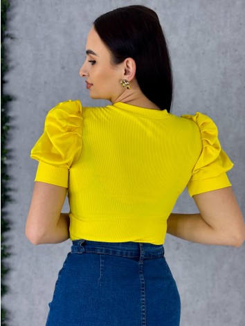Dámske tričko so saténovými rukávmi - žlté