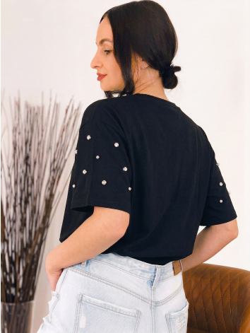 Dámske tričko so strieborným vybíjaním v čiernej farbe