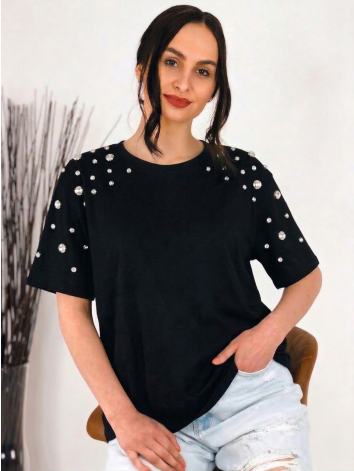 Dámske tričko so strieborným vybíjaním v čiernej farbe