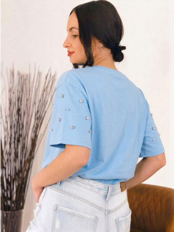 Dámske tričko so strieborným vybíjaním v modrej farbe