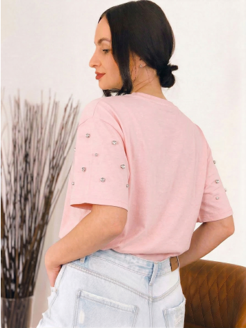 Dámske tričko so strieborným vybíjaním v ružovej farbe