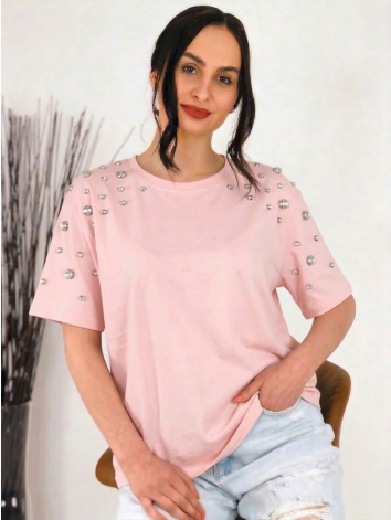 Dámske tričko so strieborným vybíjaním v ružovej farbe