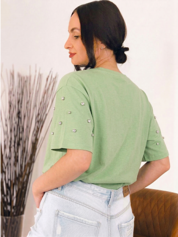 Dámske tričko so strieborným vybíjaním v pistáciovej farbe