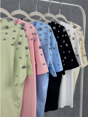 Dámske tričko so strieborným vybíjaním v žltej farbe