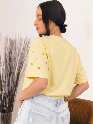 Dámske tričko so strieborným vybíjaním v žltej farbe