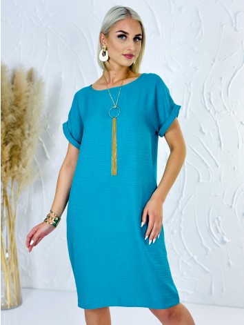 Dámske tyrkysové voľné letné šaty aj pre moletky s vreckami