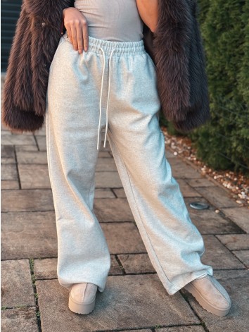 Dámske zateplené flaušové tepláky - béžové