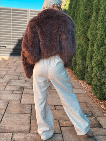 Dámske zateplené flaušové tepláky - béžové