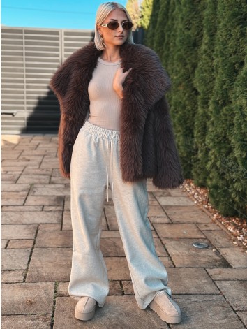 Dámske zateplené flaušové tepláky - béžové