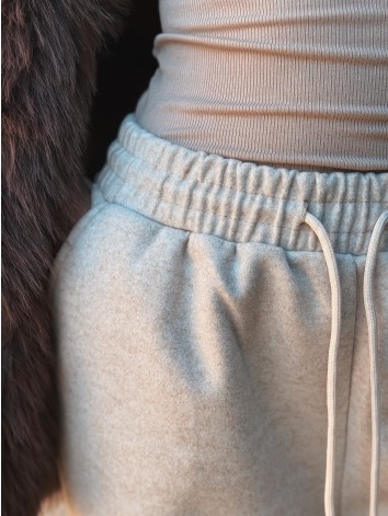 Dámske zateplené flaušové tepláky - béžové