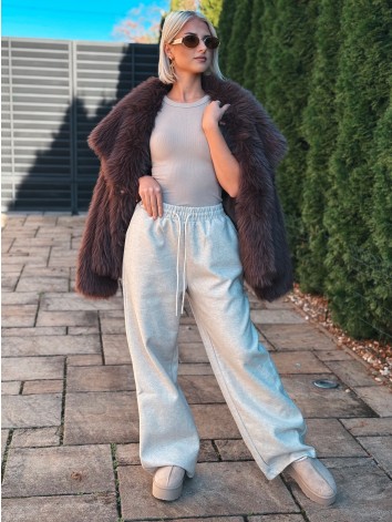 Dámske zateplené flaušové tepláky - béžové