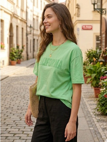 Dámske zelené bavlnené oversize tričko CALIFORNIA