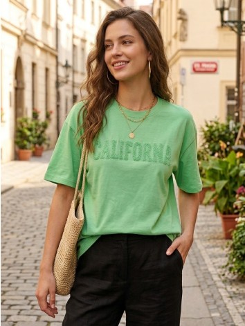 Dámske zelené bavlnené oversize tričko CALIFORNIA