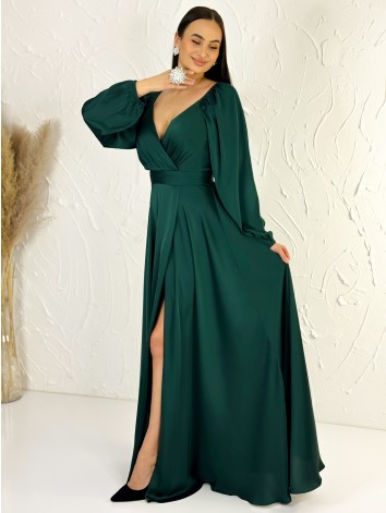 Dámske zelené dlhé spoločenské šaty s rozparkom pre moletky Olia