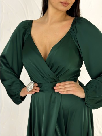 Dámske zelené dlhé spoločenské šaty s rozparkom pre moletky Olia