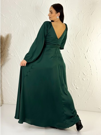 Dámske zelené dlhé spoločenské šaty s rozparkom pre moletky Olia