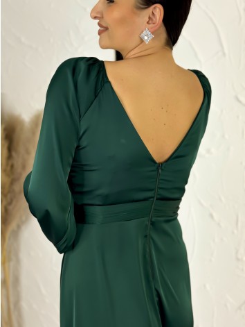Dámske zelené dlhé spoločenské šaty s rozparkom pre moletky Olia
