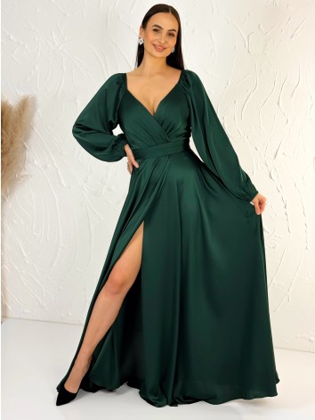 Dámske zelené dlhé spoločenské šaty s rozparkom pre moletky Olia