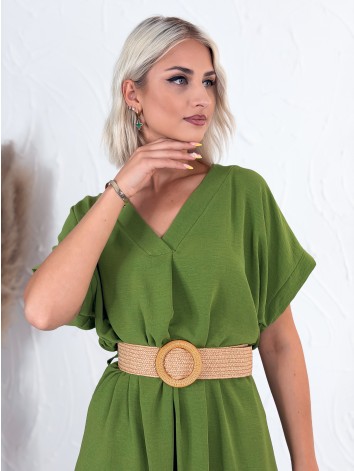 Dámske zelené letné šaty s hnedým opaskom aj pre moletky
