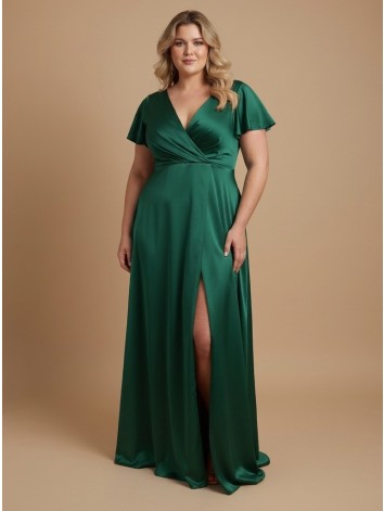 Dámske zelené saténové spoločenské šaty pre moletky