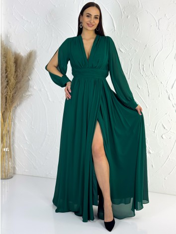 Dámske zelené spoločenské šaty s rázporkom ALEXA