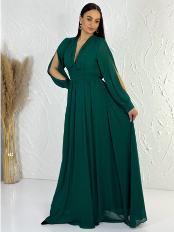 Dámske zelené spoločenské šaty s rázporkom ALEXA